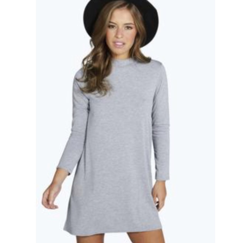 NEW Grey petite high neck long sleeve swing dress